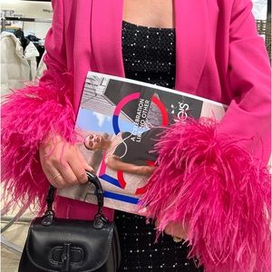 Blogger favorite Zara hot pink feather blazer